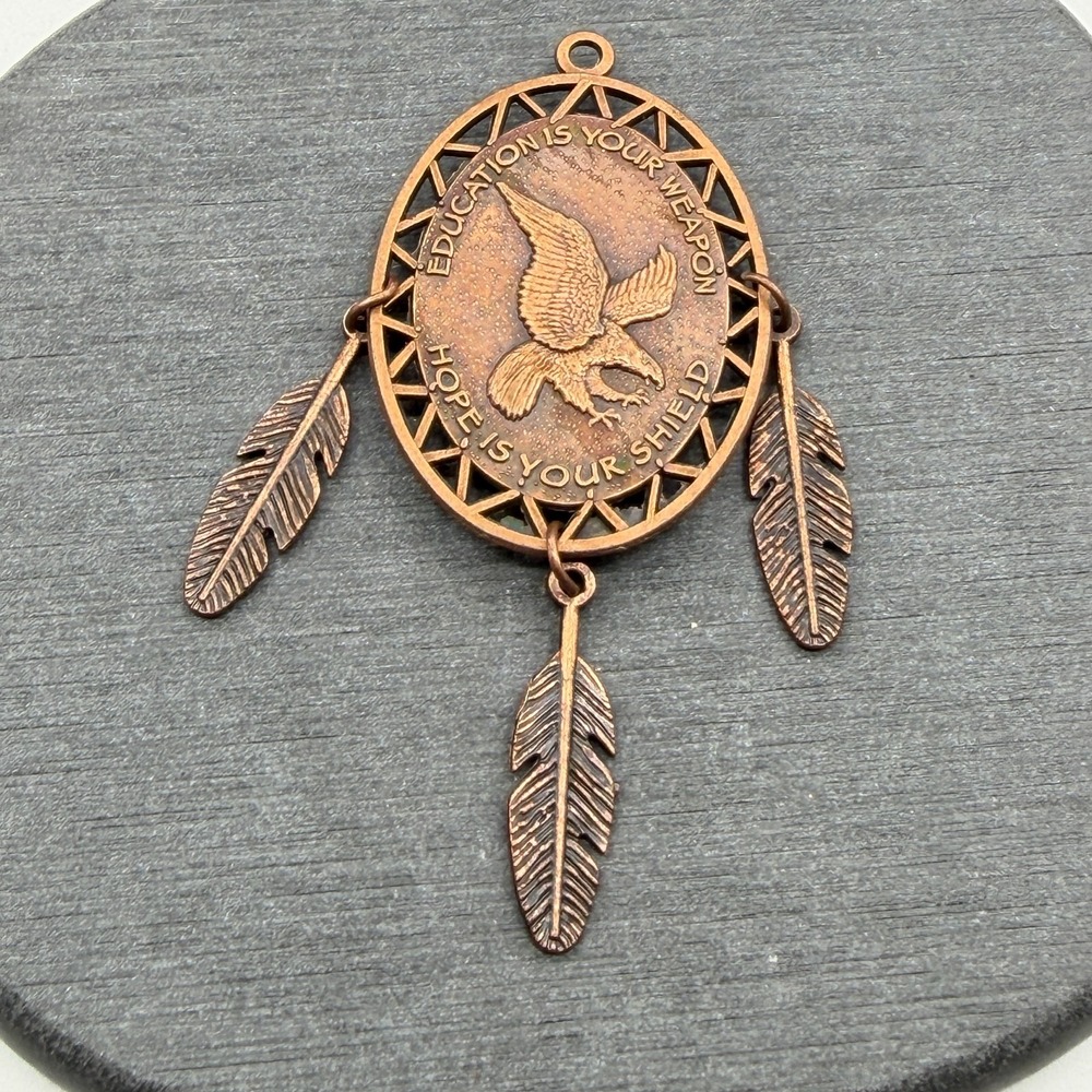 St Labre Indian School Copper Tone Eagle Feather Pendant Charm Montana Souvenir